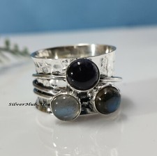 Black Onyx, Labradorite 925 Sterling Silver Gift for Her Spinner Ring Jewelry