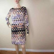 Vince Camuto Women’s Sheath Dress Size 8 Geometric Multicolor Long Sleeve Zip