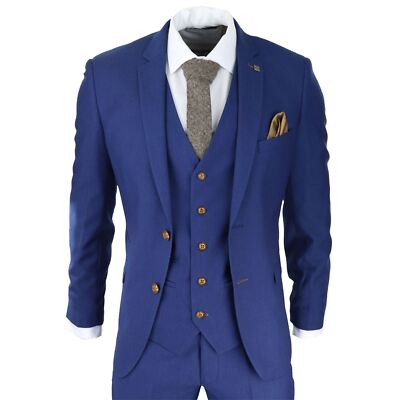 Paul Andrew Mayfair Men's Blue 3 piece Suit Brown Grooms