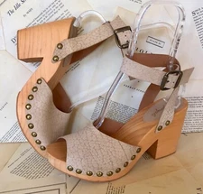 Free People Sandal Pasadena Clog Platform taupe Leather Ankle Strap 41/ 10 NIB
