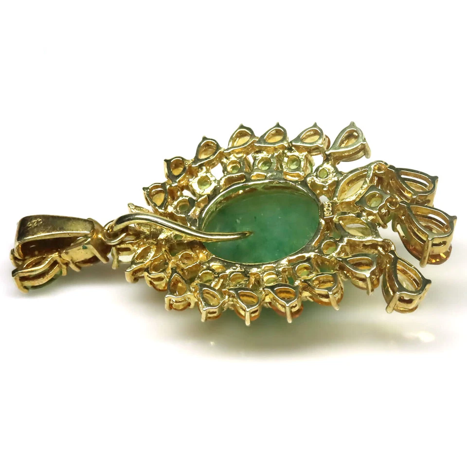 925 Sterlingsilber 17 x 22 Mm. Grün Smaragd, Citrin & Peridot Anhänger - Bild 3 von 4