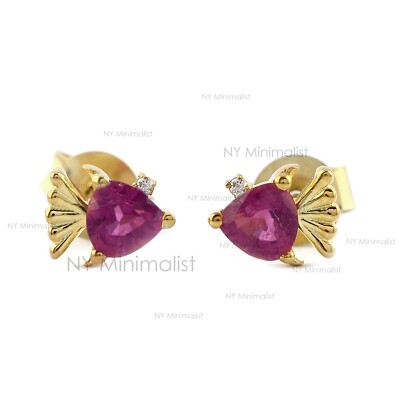 Echte Trillion rosa Turmalin Ohrstecker Diamant 14K massiv Gold Baby Fisch Ohrringe