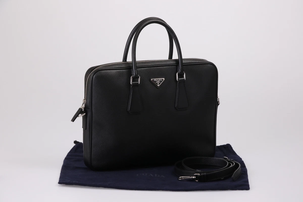 6821/PRADA 2VE368 Triangle logo 2Way Briefcase SAFFIANO TRAVEL LEATHER BK