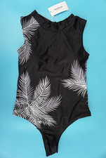 BEACHSISSI SWIMSUIT WITH HIGH ROUNDED NECK ~ BLACK & WHITE ~ MEDIUM = UK 12/14