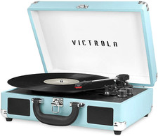 Vintage Record Player Speakers Bluetooth Portable Suitcase Turntable Turquois