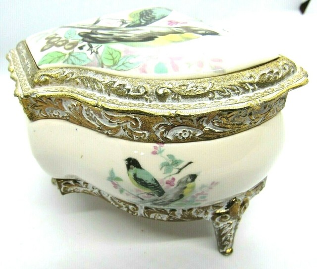 Vintage JAPAN Porcelain Piano Trinket MUSIC BOXBirds on Branches