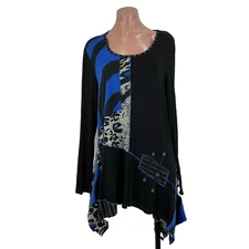 Y2K Vintage Mirror Image Art to Wear Mixed-Media Asymmetrical Tulip Hem sz XL