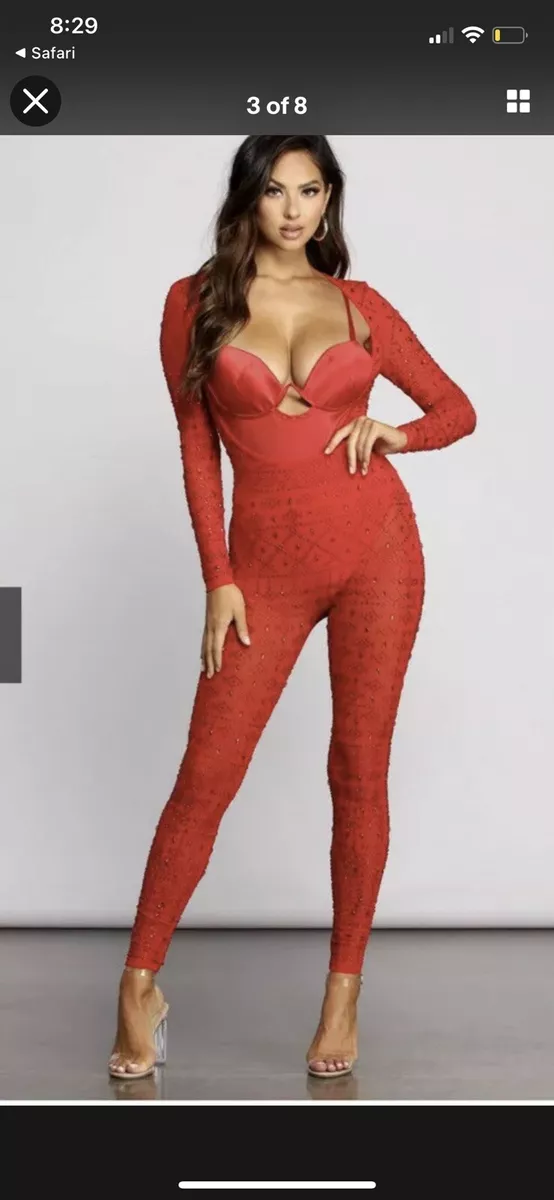 Red cheap embellished jumpsuit