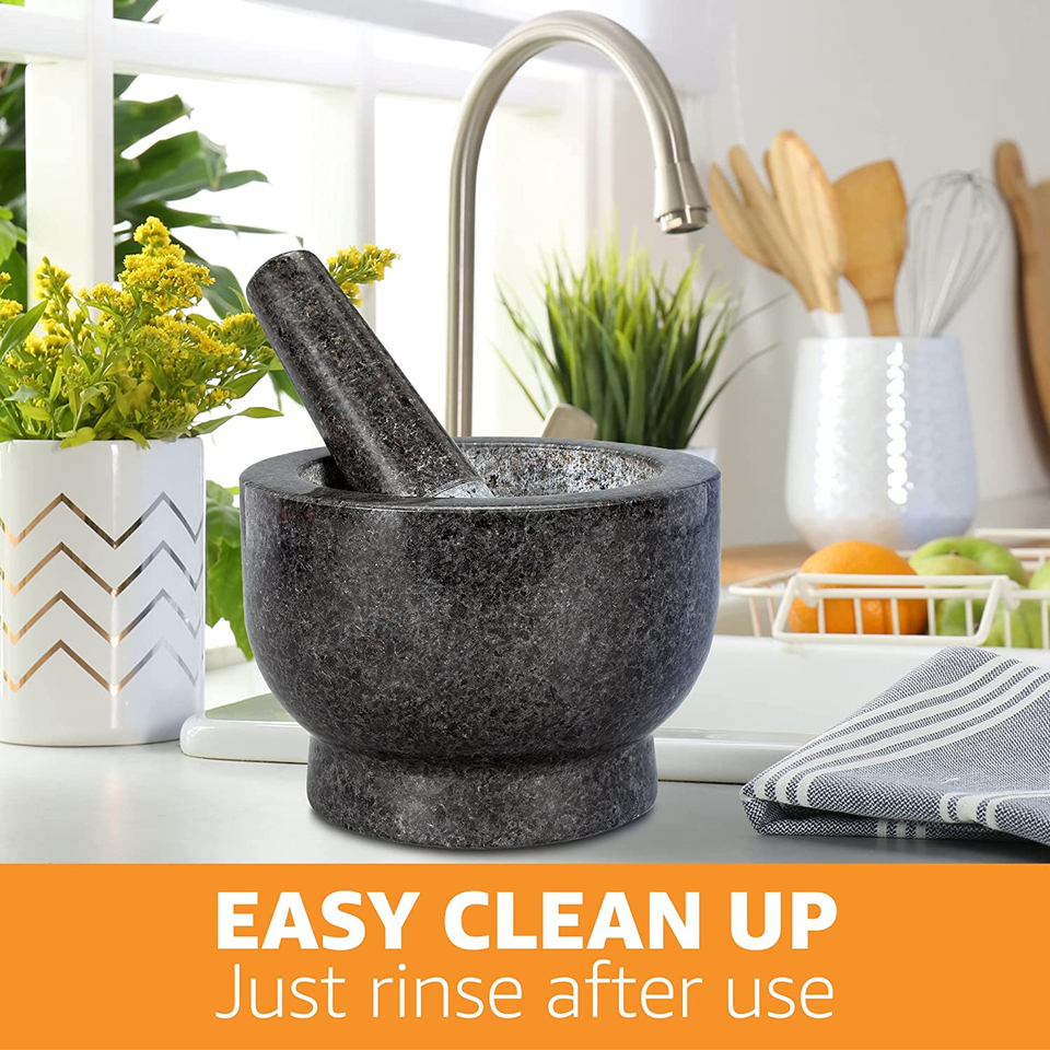 Heavy Duty Large Mortar and Pestle Set, 2 Cups, 100 Natural Granite