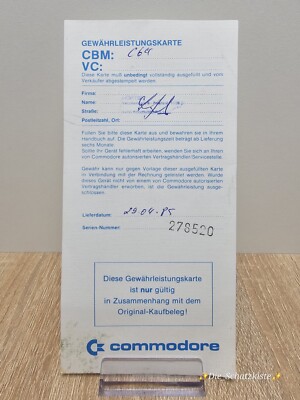original Comodore - C64   Warranty card / Gewährleistungskarte / von 1985