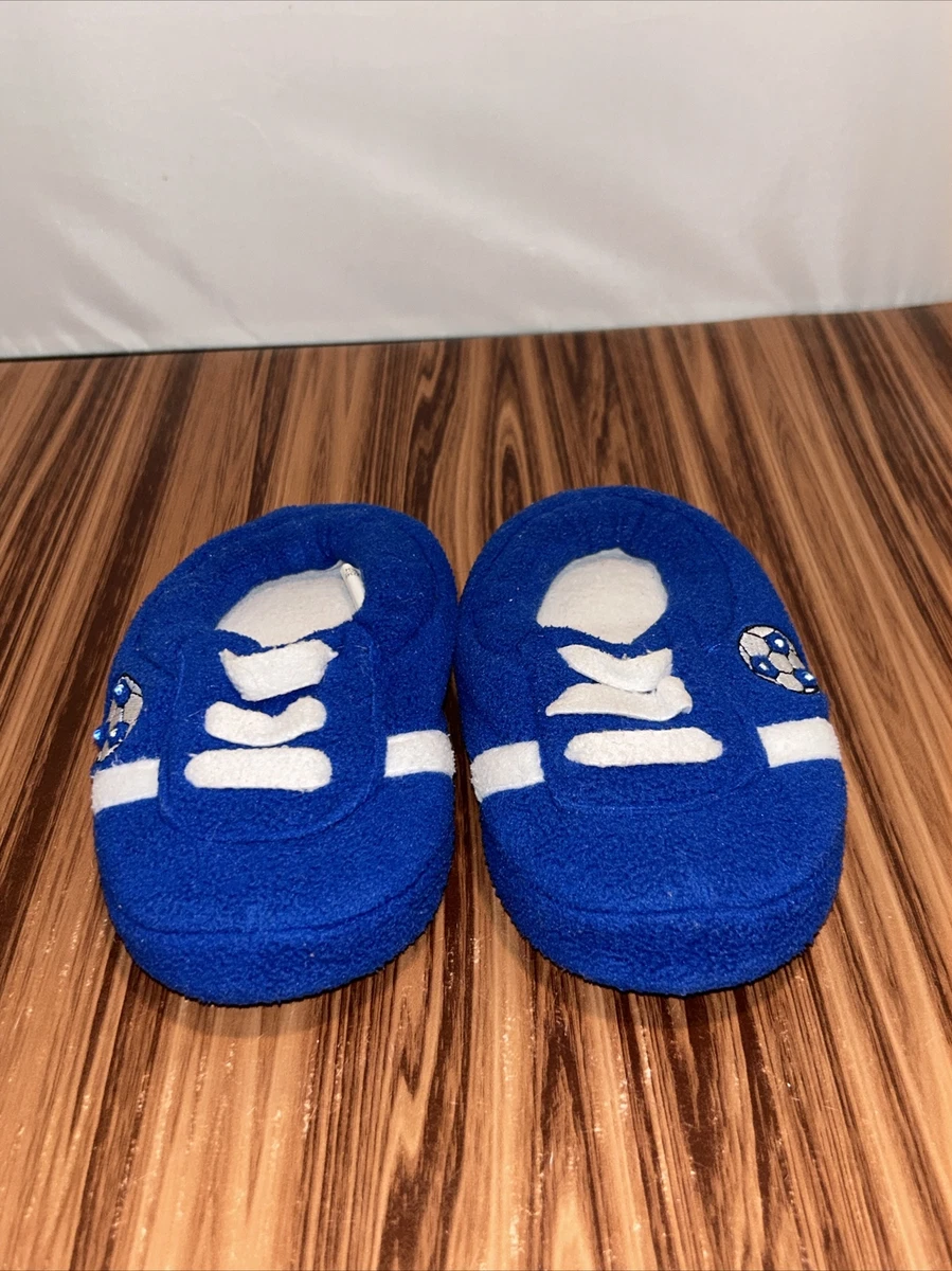 Toddler Boys Plusheez Lites Soccer Slippers BLUE FABRIC Indoor Sole L 9 10