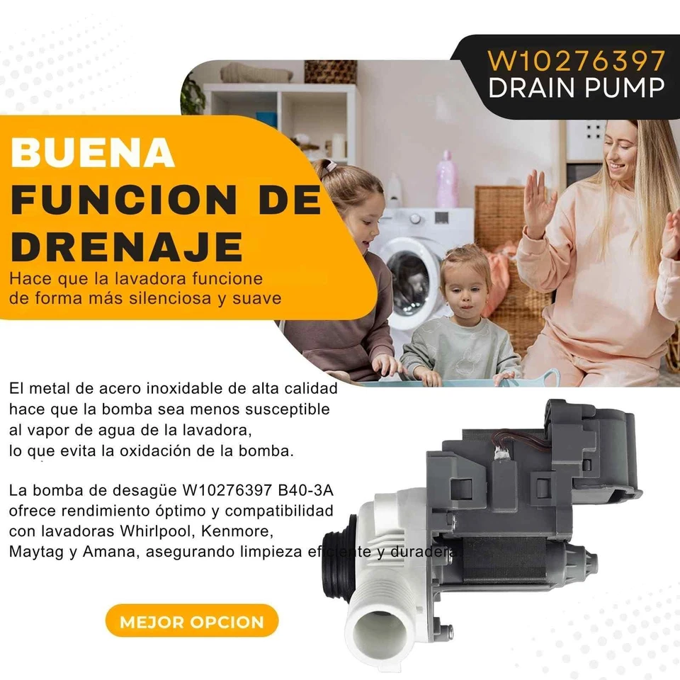 Bomba de Drenaje Para Lavadora Whirlpool Kenmore Repuesto Reemplaza W10276397 - Image 2 of 4