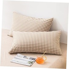 Beige Plaid Washed Cotton Pillowcases Set of King Beige Gingham - Pillowcases