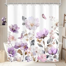 Purple Floral Shower Curtain 72Wx72L Inch 72"W x 72"L Pack of 1 A 01 Purple