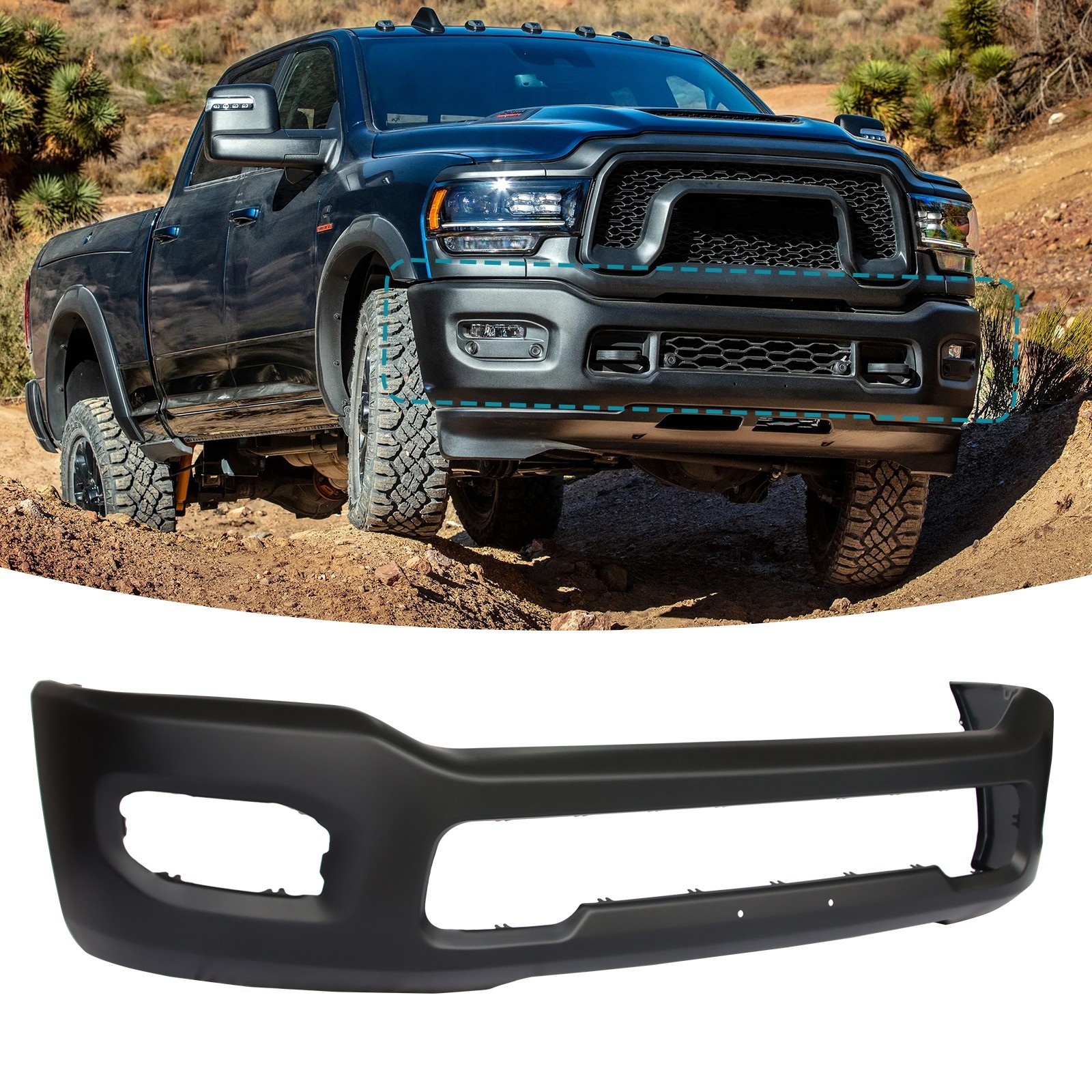 Black Steel Front Bumper Face Bar For 2019-2023 Ram 2500 3500 W/Fog Light Hole
