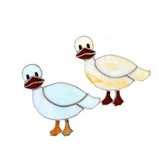 Set of 2 Vintage Stained Glass Handmade Farmyard Duck Goose Suncatchers 7"x6.5"