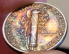 1945 Mercury Dime * Rainbow Toned * Better Grade * Nice Columns rare