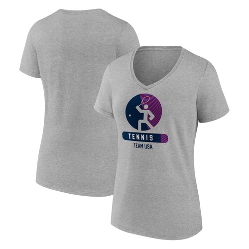 Damen-T-Shirt meliert grau USA Tennis Radiating Victory V-Ausschnitt