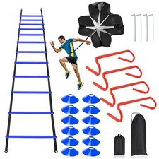 Speed  Agility Ladder Training Set: 12 Rung 20ft Ladder, Hurdles, Cones, Parach