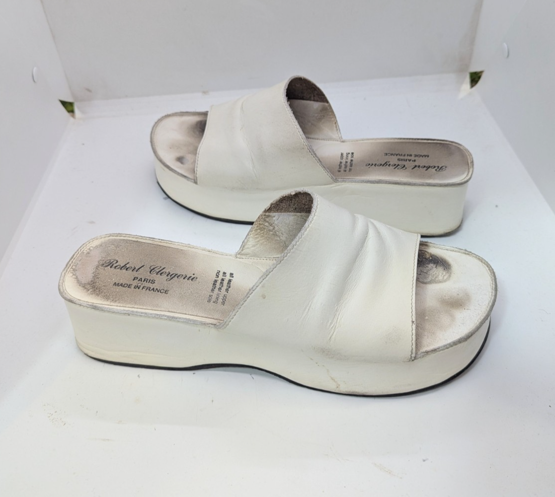 Robert Clergerie Women White Leather Slide Sandals Platform FRANCE