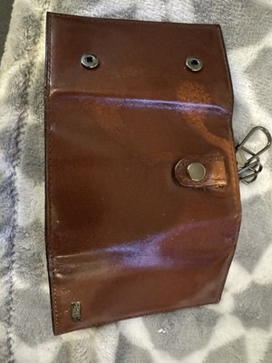 Vintage Fossil Brown Leather Tri-Fold 6 Key Holder Wallet Card Cash Keychain