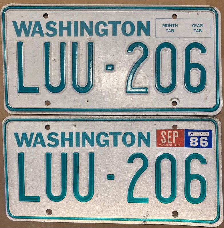 1986 Washington License Plate Pair - Original Condition
