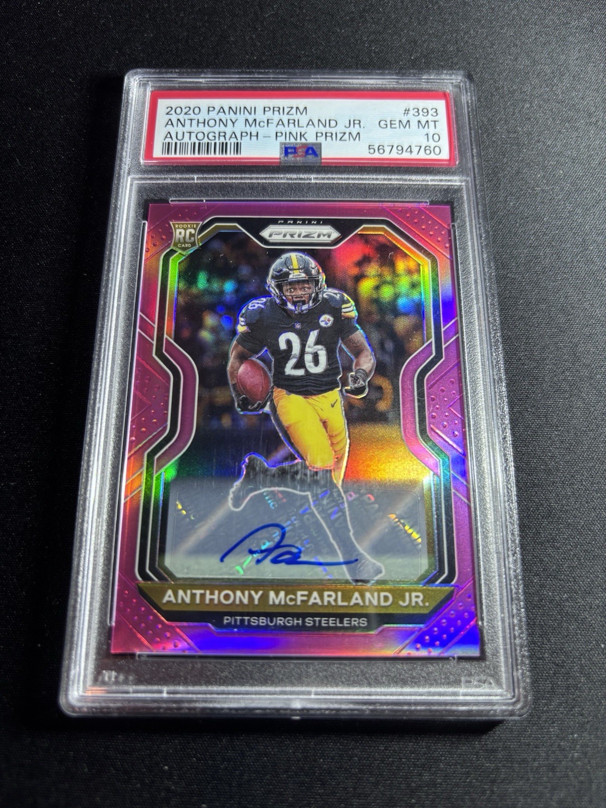 2020 Panini Prizm #393 Anthony McFarland Jr. Prizm Pink Rookie Auto PSA 10