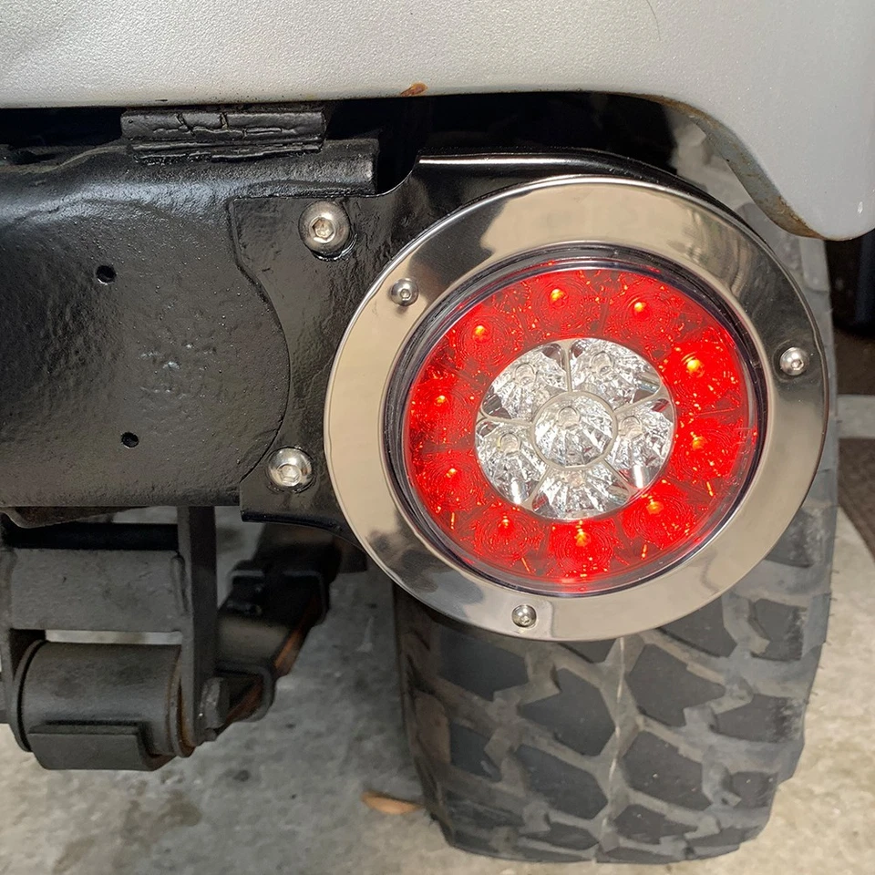 Luces de freno traseras redondas LED para remolque de camión de 4 pulgadas 12V-24V impermeables Foto 2 de 4