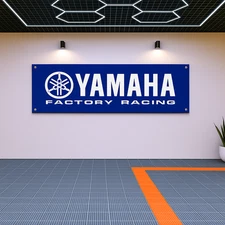 Yamaha Racing Flag Banner 71x24" – Garage Wall Art for Moto Fans