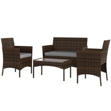 Outsunny Set da Esterno 4pz con Divanetto, 2 Sedie e Tavolino Grigio e Marrone