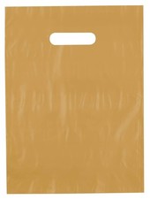 9x12 Gold Die Cut Handle Plastic Shopping Bags 100/cs 9x12