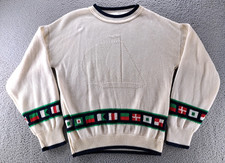 VINTAGE Sweaters USA Womens Small Nautical Flag White Knit Beach 90s USA