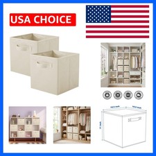 Stylish Foldable Fabric Storage Bins  Set of 2 Beige Cubes for Organization