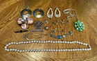 New ListingVintage 14 Pc Lot Mixed Costume Jewelry Faux Pearls Rhinestones Brooch Earrings