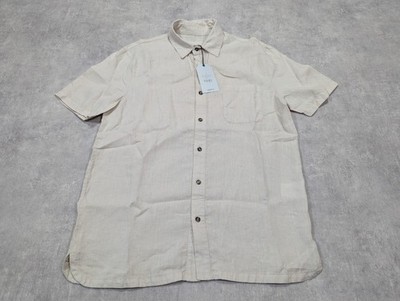 Seasalt Shirt Mens M Cream Dyed Linen Smart Casual Button Up Comfort Top Beach