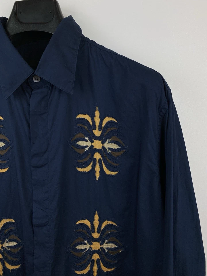 Camisa Ermanno Scervino rara botão para cima azul marinho tamanho: G/XL masculina - Imagem 2 de 4