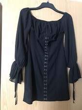 PrettyLittleThing Black Hook & Eye Bodycon Dress – Long Sleeve, UK Size 10,