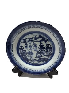 Antique Chinese Export Canton Blue White Plate 19c #11