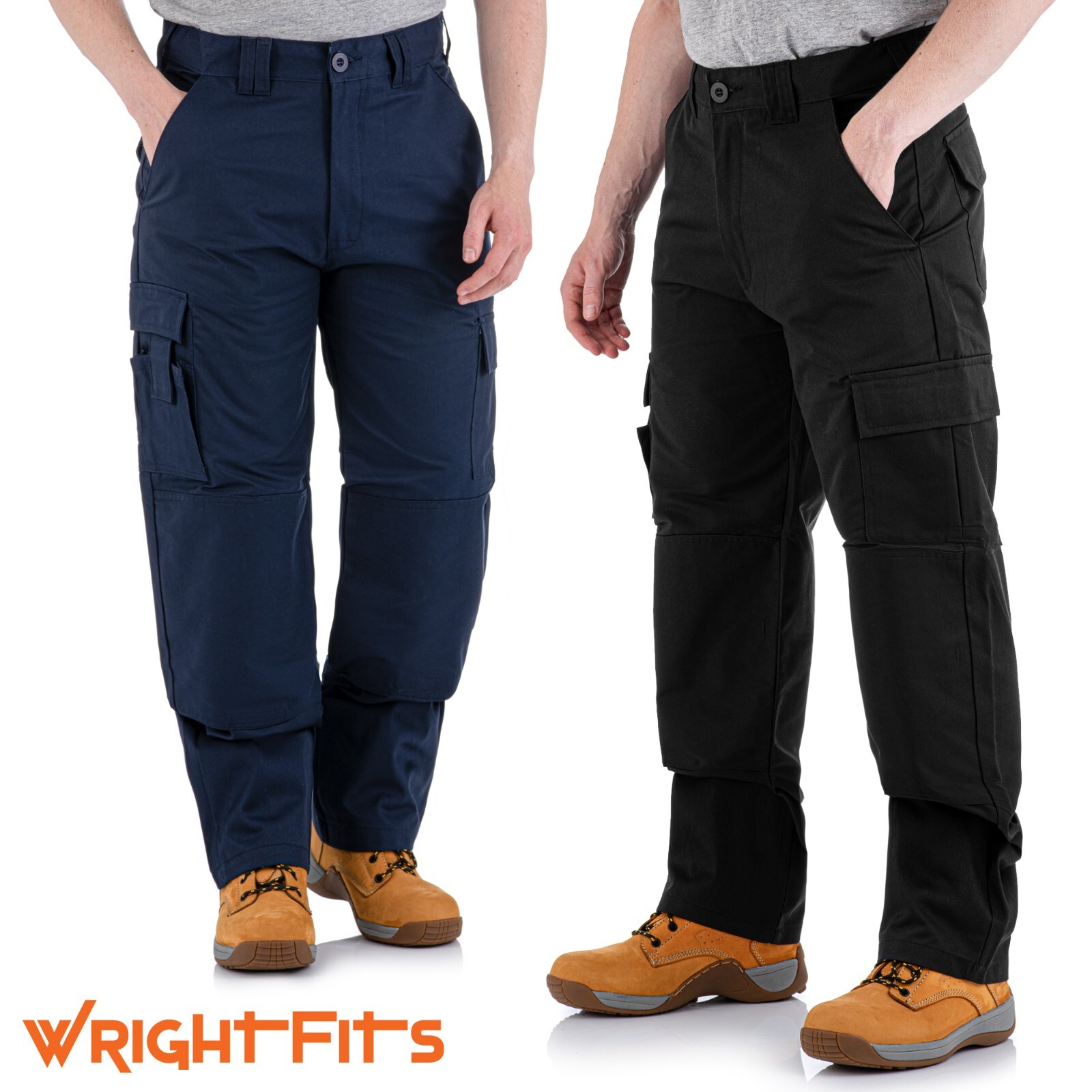 Men's Original Combat Cargo Work Trousers – Waist 30-48, Black, Polyester/Cotton Blend