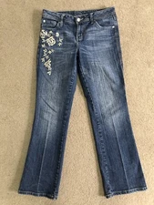 GITANO Denim Embroidered Embellished Floral Design Stretch Jeans Size 8 - EUC