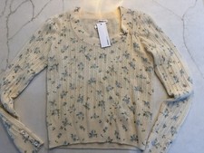 Minnie Rose Floral Cashmere Sweater Size S Blue BNWT