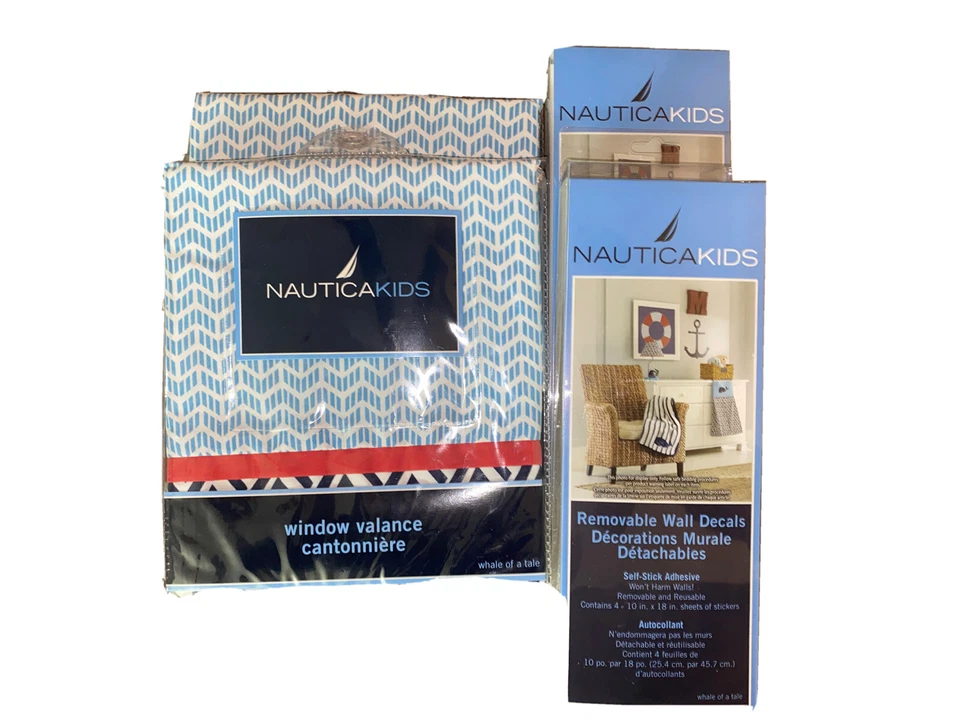 Lote 4 calcomanías de pared Whale of A Tale Nautica Kids 2 cenefas azul/blanco 36"x48" Foto 2 de 4