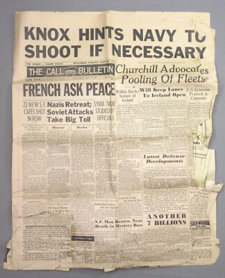 THE CALL BULLETIN July 1941 - ''FRENCH ASK PEACE'' & CHURCHILL WANTS POOLED FLEETS