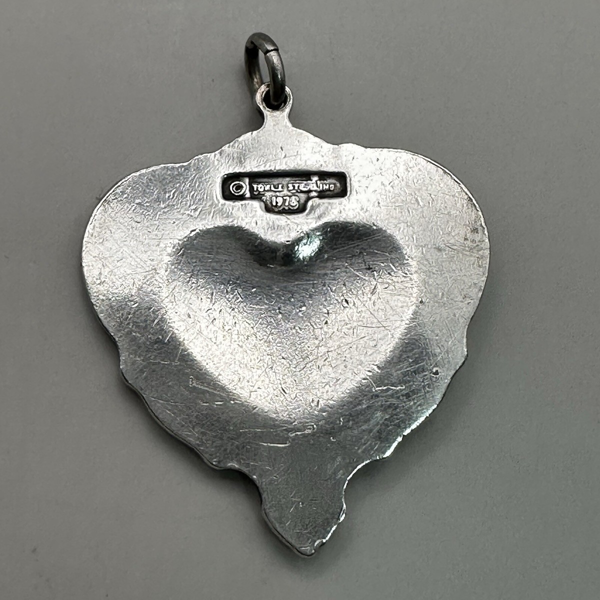 Floral Heart Pendant Scrolled Edge Signed Towle Sterling Silver 1976 View 3