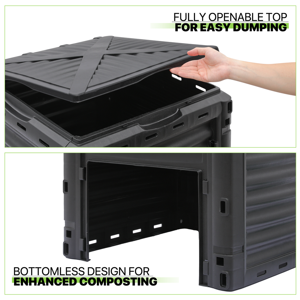 80 Gallon Outdoor Compost Bin [SNAP-ON TOP LID+GLOVES] Barrel Composter ...