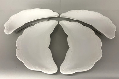 Vintage Crescent Bone Dish Set of 4 Plain White Design on Edge