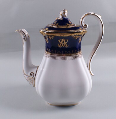 Spode China LANCASTER COBALT Pattern Coffee Pot with Lid Monogram SAF