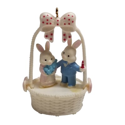 Vintage Holiday Decoration Plastic Easter Bunny Ornament Couple Mister Misses