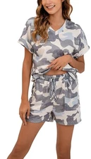 RH Women's Camouflage Nightwear Short Sleeve Set Tie Dye Vneck Sleepwear RHW2891