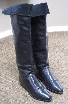 FLINGS ''Dina'' Black Leather Tall Riding Boots Sz 7.5 Great Condition!!!
